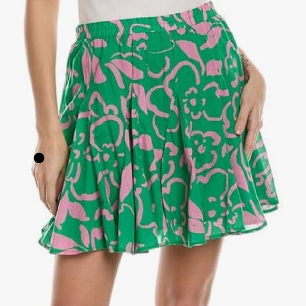 Cotton Voile mini skirt Small Aline green pink Summer Flirty Abstract Feminine
